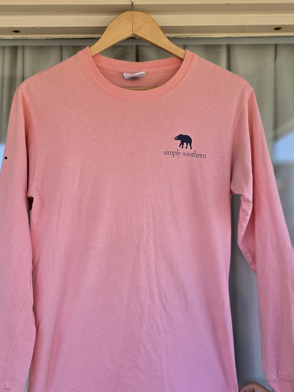 Simply Southern Pink Long Sleeve Tee with Navy Bear Logo